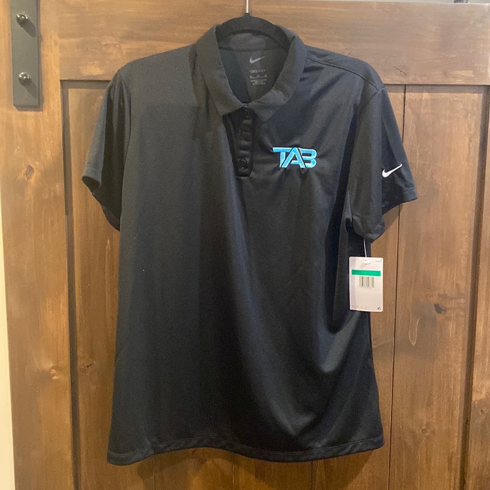 E856 Nike Dri-fit Women’s Black Polo with TAB logo NWT